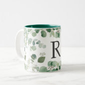 Tasse 2 Couleurs Elégant aquarelle vert Monogramme (Devant gauche)