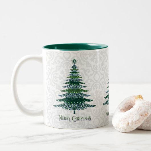 Tasse 2 Couleurs Élégant arbre de Noël Vert blanc (Avec donut)