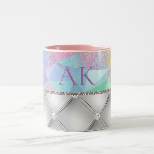 Tasse 2 Couleurs Elégant blanc & diamants Rainbow Opal Gemstone (Centre)