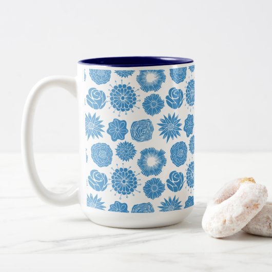 Tasse 2 Couleurs Elegant Blue Botanical Pattern (Avec donut)
