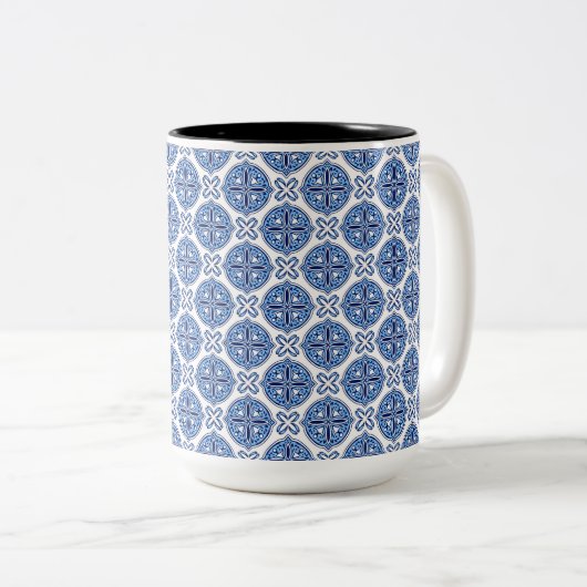 Tasse 2 Couleurs Elegant blue& white Moroccan  pattern  (Devant droit)