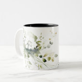 Tasse 2 Couleurs Élégant Boho moderne Abstrait vert blanc floral (Devant gauche)