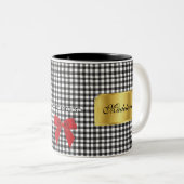Tasse 2 Couleurs Élégant Buffle noir et blanc Plaid Monogramme Or (Devant droit)
