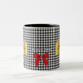 Tasse 2 Couleurs Élégant Buffle noir et blanc Plaid Monogramme Or (Centre)
