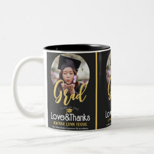 Tasse 2 Couleurs Elégant Casquette or Graduation Merci Script Photo