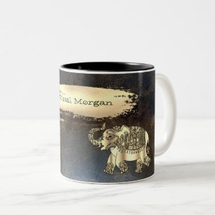 Tasse 2 Couleurs Élégant éléphant en or, coup de pinceau, aspect cu
