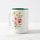 Tasse 2 Couleurs Élégant Fleur sauvage aquarelle avec nom (Devant gauche)