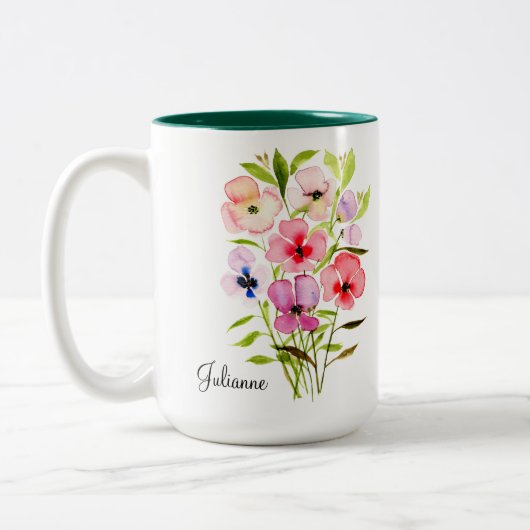 Tasse 2 Couleurs Élégant Fleur sauvage aquarelle avec nom (Gauche)