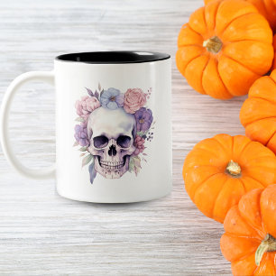 Tasse 2 Couleurs Élégant floral et crâne gothique Halloween éffraya