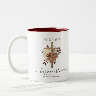 Tasse 2 Couleurs Elégant Floral Happy Croix de Pâques Christian