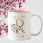 Tasse 2 Couleurs Élégant Floral Or rose Personnalisé Monogramme Nom<br><div class="desc">Unique et Etonnant — belle florale contre un original Monogramme personnalisé à deux tons avec nom personnalisé sur le fond. Une Belle fleur boho peinte avec des couleurs douces contre l'arrière - plan blanc avec de l'or et du lettrage rose. Cela rendra la journée de quelqu'un plus heureuse, bien sûr......</div>