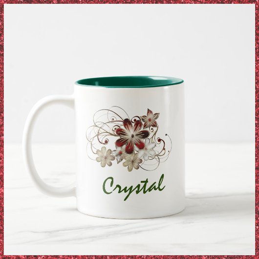 Tasse 2 Couleurs Élégant floral rouge et vert