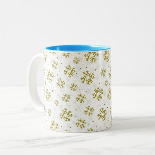 Tasse 2 Couleurs Elegant Gold Snowflake Winter Pattern (Devant gauche)
