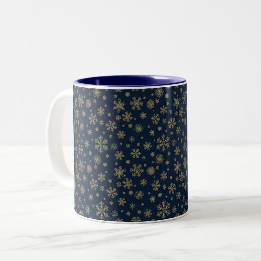 Tasse 2 Couleurs Elegant Gold Snowflake Winter Pattern (Devant gauche)