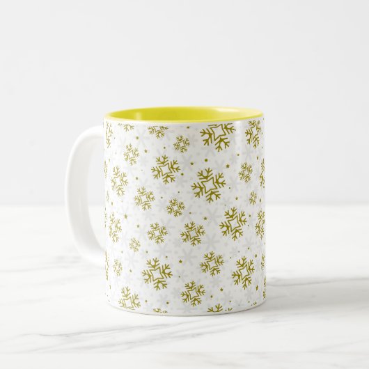 Tasse 2 Couleurs Elegant Gold Snowflake Winter Pattern (Devant gauche)