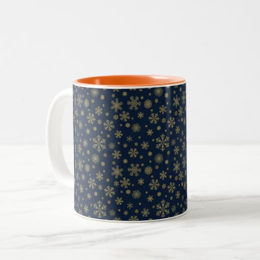 Tasse 2 Couleurs Elegant Gold Snowflake Winter Pattern (Devant gauche)