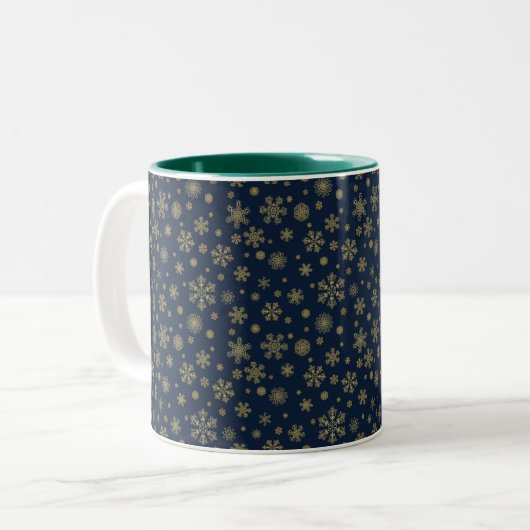 Tasse 2 Couleurs Elegant Gold Snowflake Winter Pattern (Devant gauche)