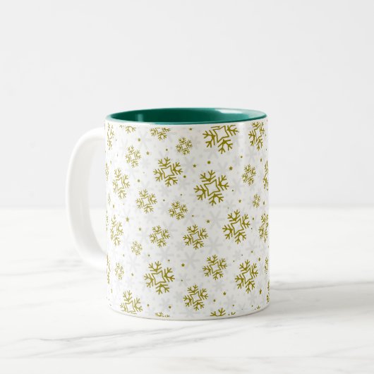 Tasse 2 Couleurs Elegant Gold Snowflake Winter Pattern (Devant gauche)