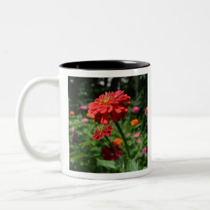 Tasse 2 Couleurs Elégant jardin fleuri rouge orangé