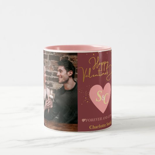 Tasse 2 Couleurs Elegant Love Monogramme Saint Valentin photo de co (Centre)