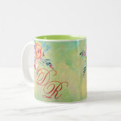 Tasse 2 Couleurs Élégant monogramme floral aquarelle (Devant gauche)