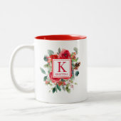 Tasse 2 Couleurs Élégant monogramme floral de Noël (Gauche)