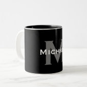 Tasse 2 Couleurs Élégant monogramme noir et blanc (Devant gauche)