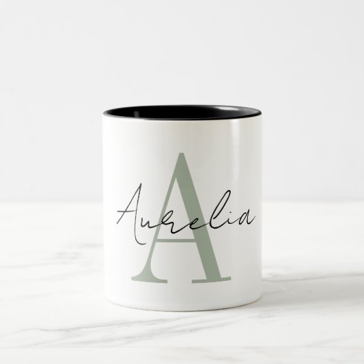 Tasse 2 Couleurs Élégant Monogramme Personnalisé Nom Script Calligr (Centre)