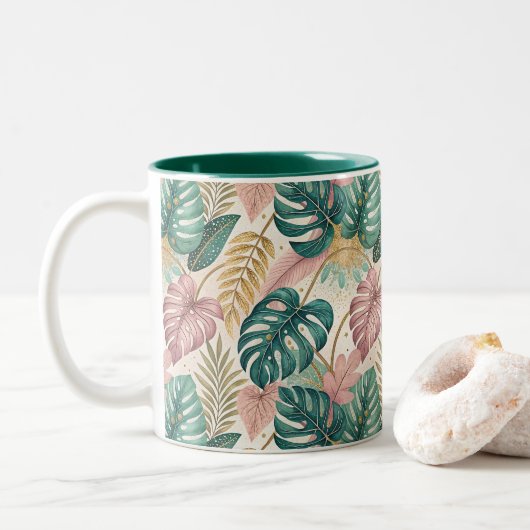 Tasse 2 Couleurs Elegant Monsteras Gold (Avec donut)