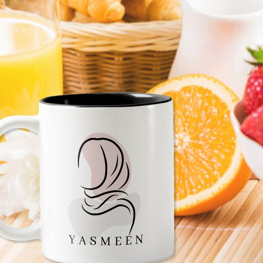 Tasse 2 Couleurs Elegant Name Mug: Minimalist Hijab Line Art,