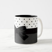 Tasse 2 Couleurs Elégant noir, blanc Pois-noir noir Bow (Devant droit)