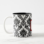 Tasse 2 Couleurs Élégant noir blanc rouge Damas Monogramme (Gauche)