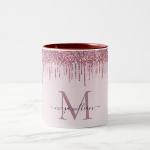 Tasse 2 Couleurs Élégant Rose de Parties scintillant Monogramme