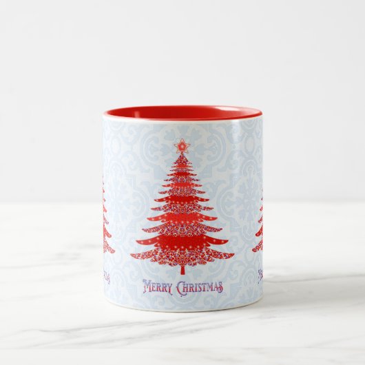 Tasse 2 Couleurs Elégant sapin de Noël Rouge Bleu (Centre)
