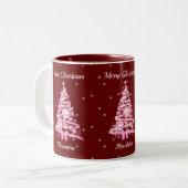 Tasse 2 Couleurs Élégant sapin rose de Noël Nom personnalisé Rouge (Devant gauche)