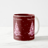 Tasse 2 Couleurs Élégant sapin rose de Noël Nom personnalisé Rouge (Devant droit)