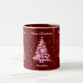 Tasse 2 Couleurs Élégant sapin rose de Noël Nom personnalisé Rouge (Centre)
