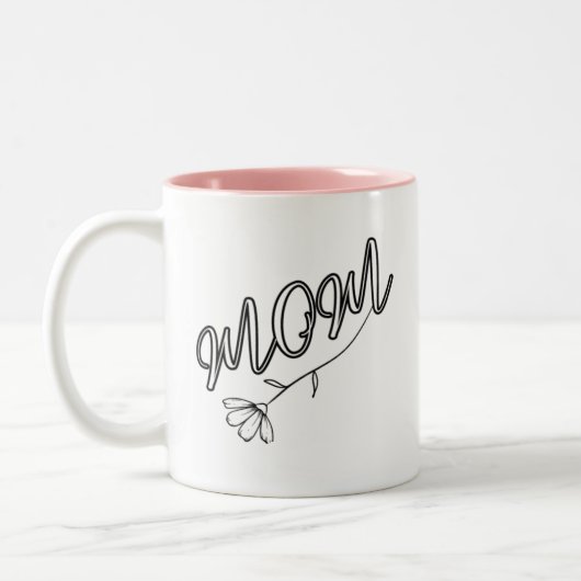 Tasse 2 Couleurs Élégant script "MOM" avec design de fleurs (Gauche)
