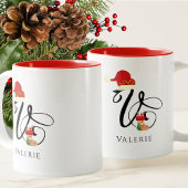 Tasse 2 Couleurs Élégant script monogramme initial V Noël