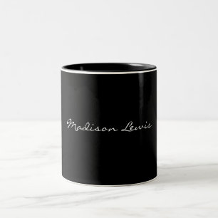 Tasse 2 Couleurs Élégant Script Plaque Noir Nom Calligraphie