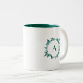 Tasse 2 Couleurs Elégant vert Turquoise Aquarelle Monogramme (Devant droit)
