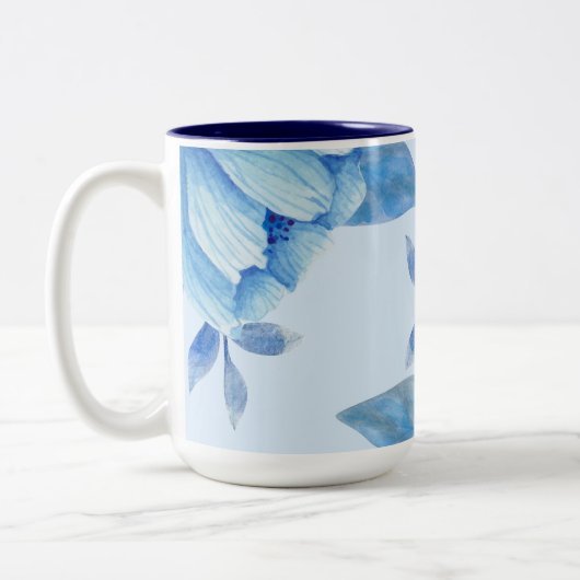 Tasse 2 Couleurs Elégante aquarelle bleue florale (Gauche)