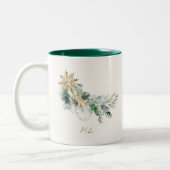 Tasse 2 Couleurs Elégante aquarelle hiver feuillage vert Noël (Gauche)