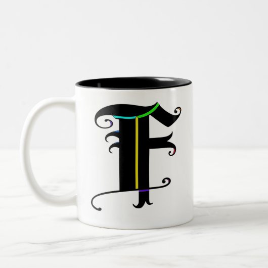 Tasse 2 Couleurs Élégante calligraphie Lettre de monogramme F (Gauche)