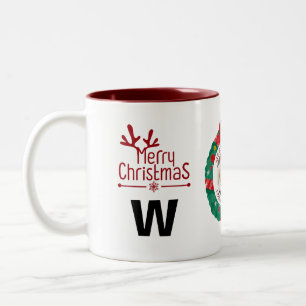 Tasse 2 Couleurs Élégante couronne de Noël Photo Famille Monogramme