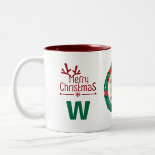 Tasse 2 Couleurs Élégante couronne de Noël Photo Famille Monogramme