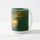 Tasse 2 Couleurs Élégante date du Mariage Vert & Or (Devant droit)