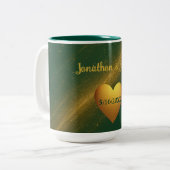 Tasse 2 Couleurs Élégante date du Mariage Vert & Or (Devant gauche)