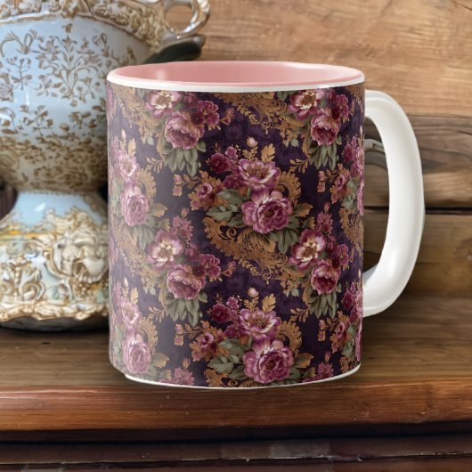 Tasse 2 Couleurs Élégante dentelle victorienne violet Roses