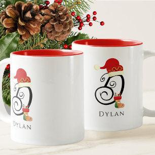 Tasse 2 Couleurs Élégante lettre de script moderne initiale D Noël